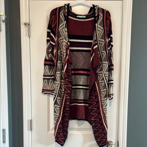 Maurices Multicolor Geometric Cardigan With Hoodie.